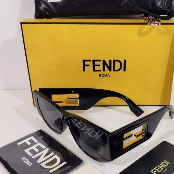 Fendi ROMA Black Sunglasses Sleek Modern Design Women's Baguette Oval Sunglasses - Picture 2 of 13